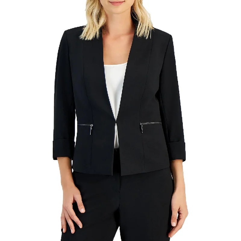 Premium Quality Garments Petites Womens Zipper Polyester Open-Front Blazer