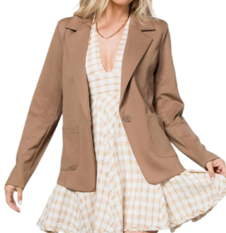 Limited Time Flash Sale Ponte One Button Patch Pocket Blazer In Dark Taupe