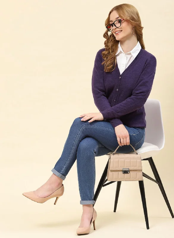 Luxury Comfort Women Purple Solid Blend wool Cardigan