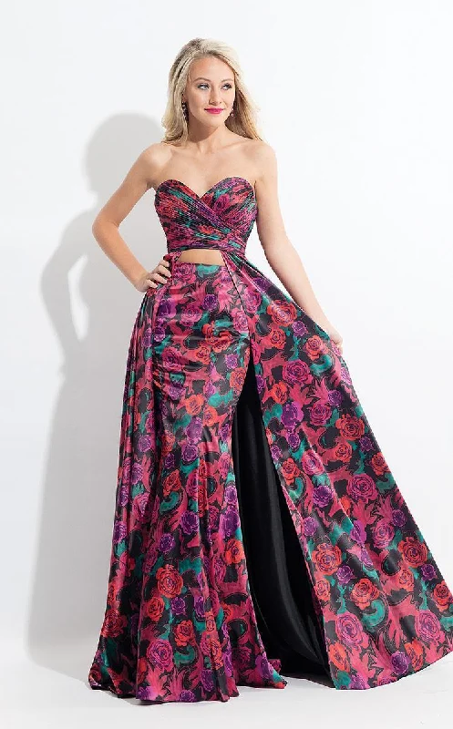 Chic And Comfortable Rachel Allan 6073 - Two-Piece Floral Print Overskirt Gown