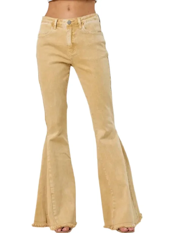 Versatile Style Wardrobe Flared Denim Pants In Sand