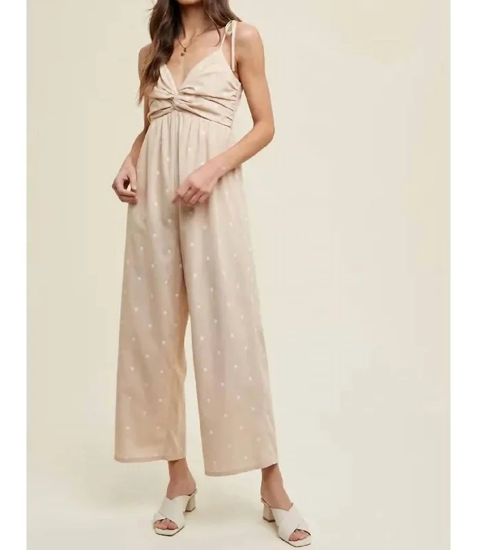 Stylish Savings Polka Dot Jumpsuit In Taupe