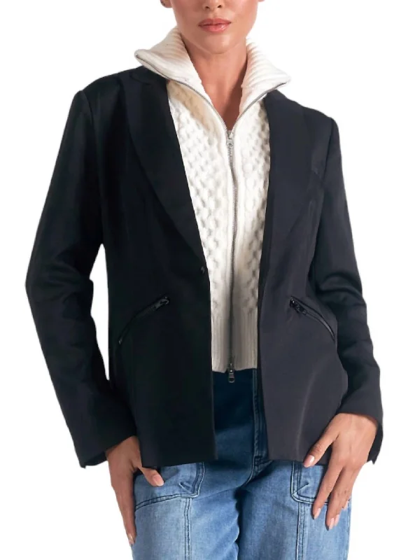 Summer Fashion Blazer Sweater In Blk/off White