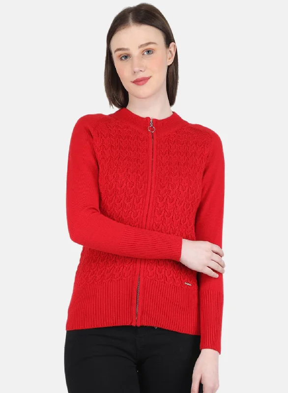 Luxe Layering Women Red Self Design Pullover