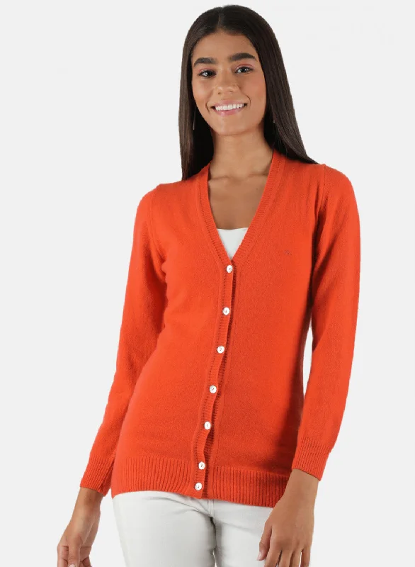 Playful Elegance Women Orange Solid Cardigan