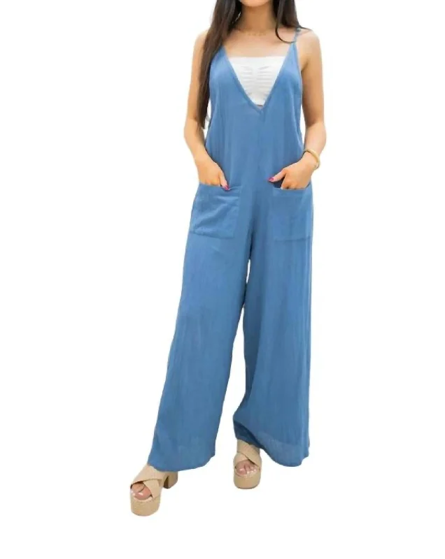 Holiday Sale V-Neck Jumpsuit In Blue