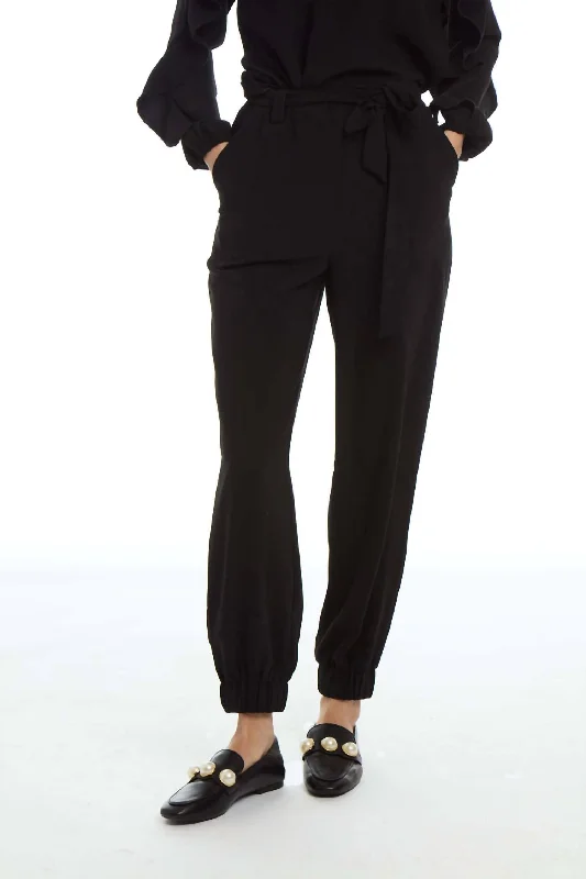 New Styles Just In Women's Belted Track Pants In Noir