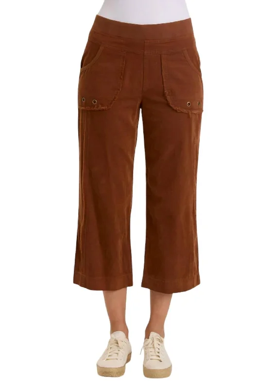 Boutique Styles Cord Trumble Crop Pants In Russet