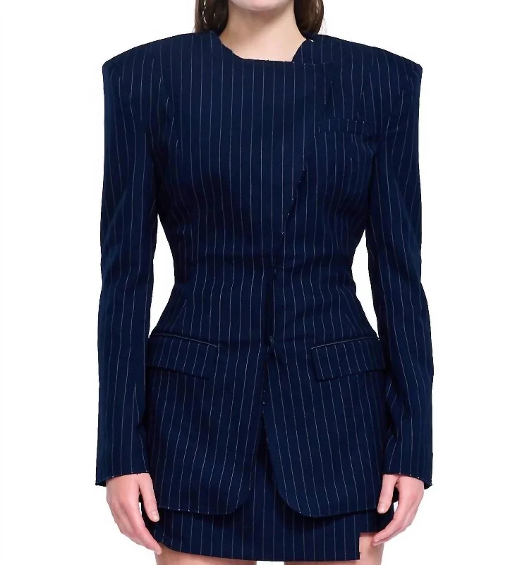 Luxe Women's Fashion Pinstripe Blazer In Navy