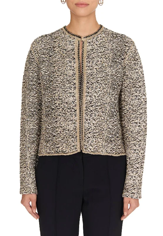 Unleash Your Fashion Metallic Bouclé Jacket In Black White Gold