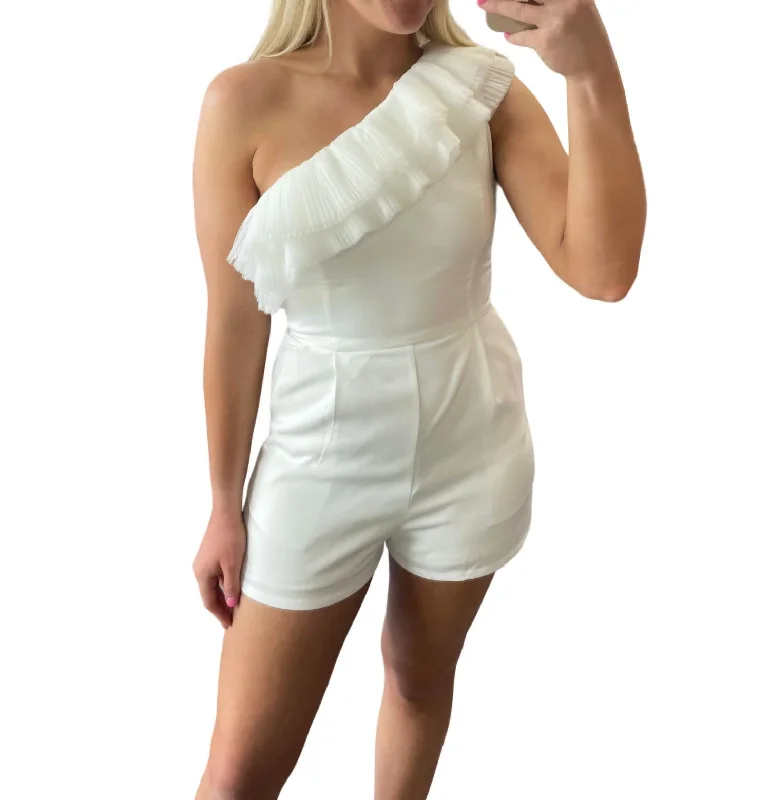 Subtle Sophistication Pleated Detail One Shoulder Romper In White