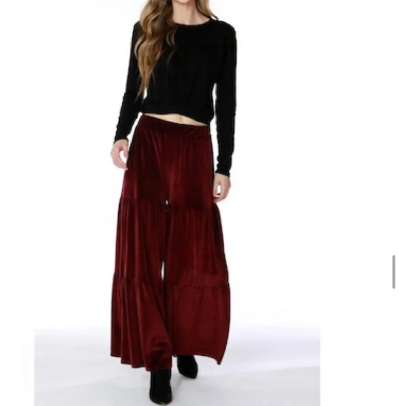 Great Prices On Feminine Styles Wide Leg Shirred Pant Velvet In Wine