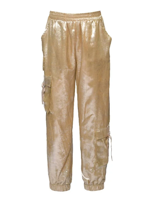 Mega Sales Girl's Metallic Cargo Pocket Jogger Pants In Gold