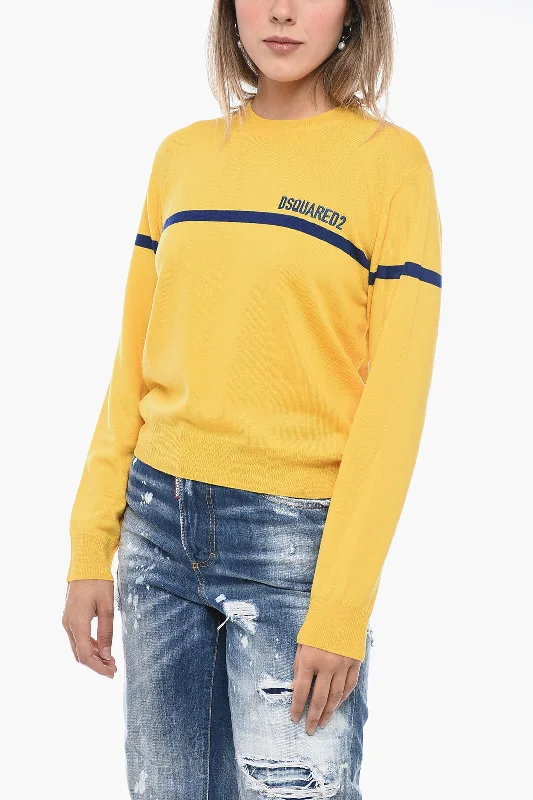 Big Savings Dsquared2 Crew Neck Virgin Wool Sweater with Embroidered Logo