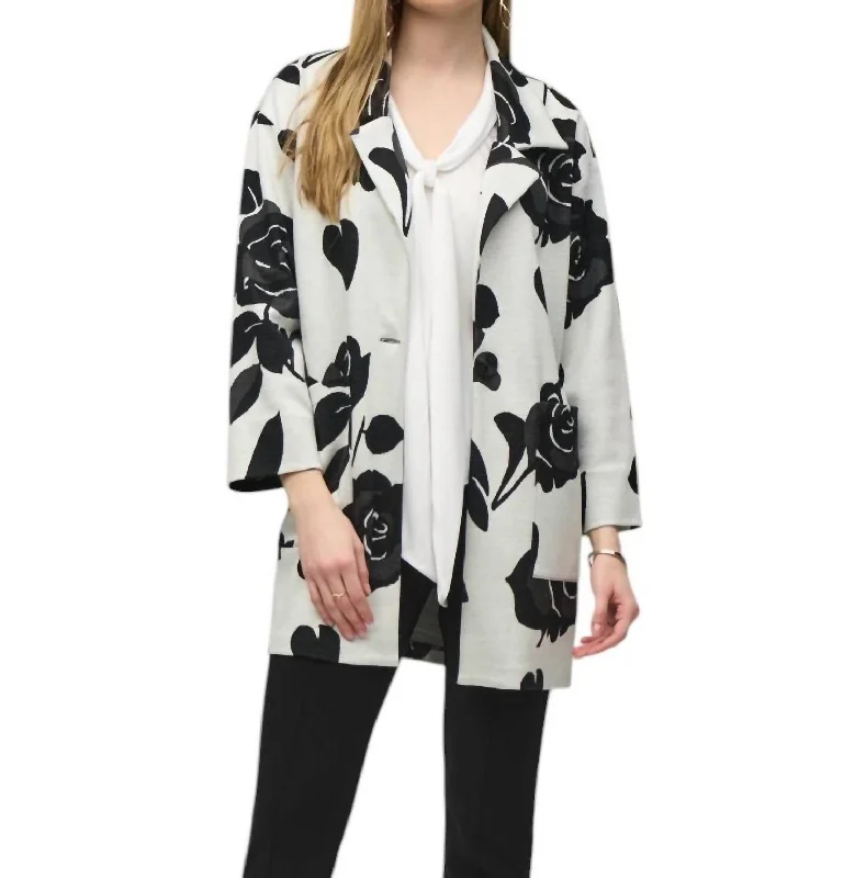 Limited Time Offers Jacquard Floral Straight Jacket In Off White/multi