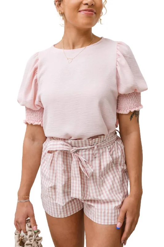 Fashion Forward Prim & Pretty Gingham Tie Shorts In Pink