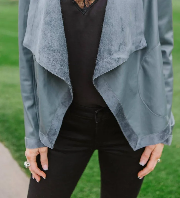 High End Fashion Teagan Drape Front Jacket In Thunderstorm