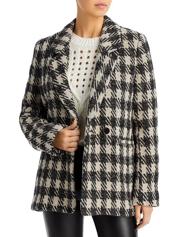 Feminine Soft - Hued Styles Diana Womens Wool Blend Check Print Double-Breasted Blazer