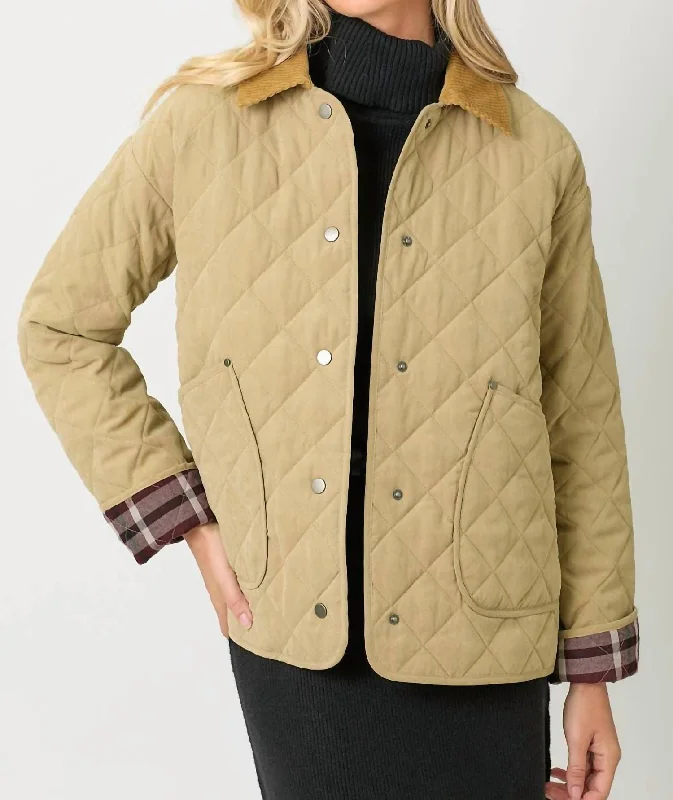 Big Savings On Rustic Countryside Styles Contrast Quilted Jacket In Latte