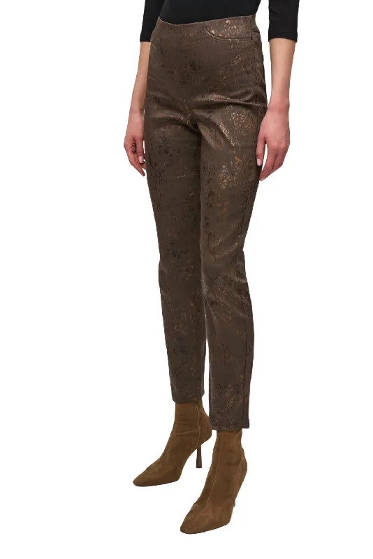 Quality Driven Apparel Foiled Animal Classic Slim Denim Pants In Brown/multi