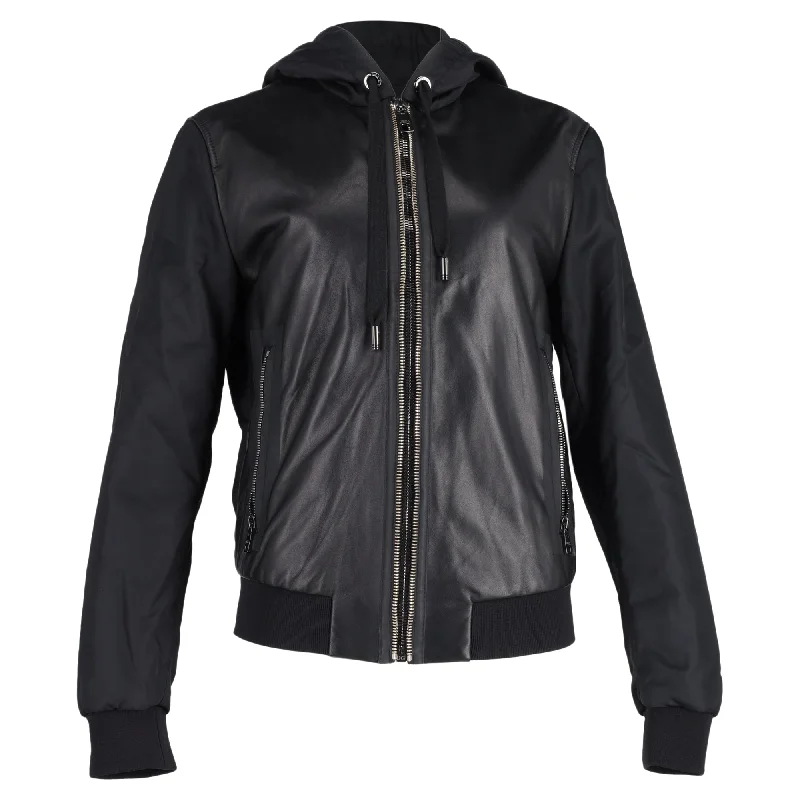 Clearance Sale Dolce & Gabbana Zipped Hooded Jacket in Black Leather