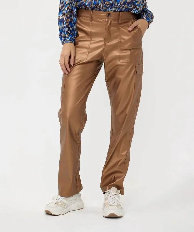 Embrace New Fashion Vegan Leather Cargo Trousers In Brandy