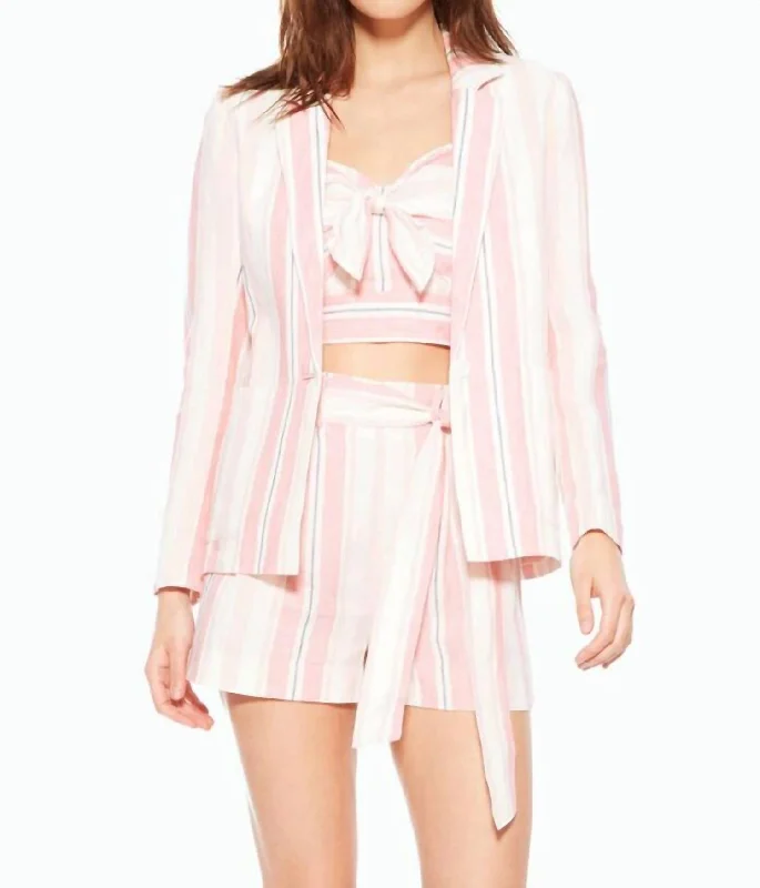 Laid-Back Elegance Daren Candy Striped Linen Blazer Jacket In Pink