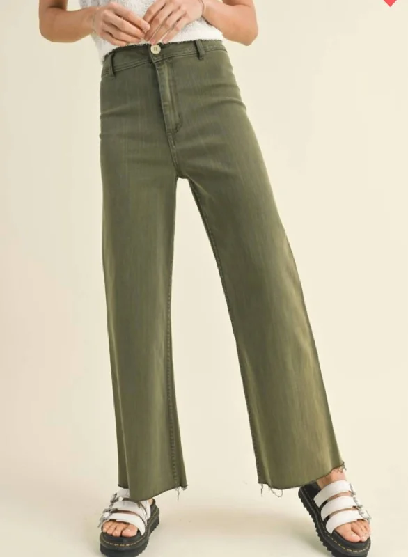 Exclusive Discounts Wide Leg Denim Pants In Olive