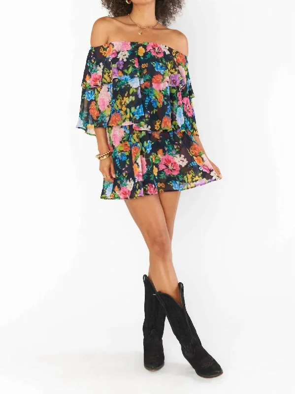 City Fashion Triple Decker Romper In Midnight Botanical Floral