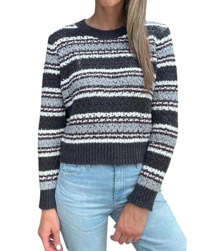 Style Without Limits Chunky Stripe Fancy Stitch Sweater In Charcoal/pink