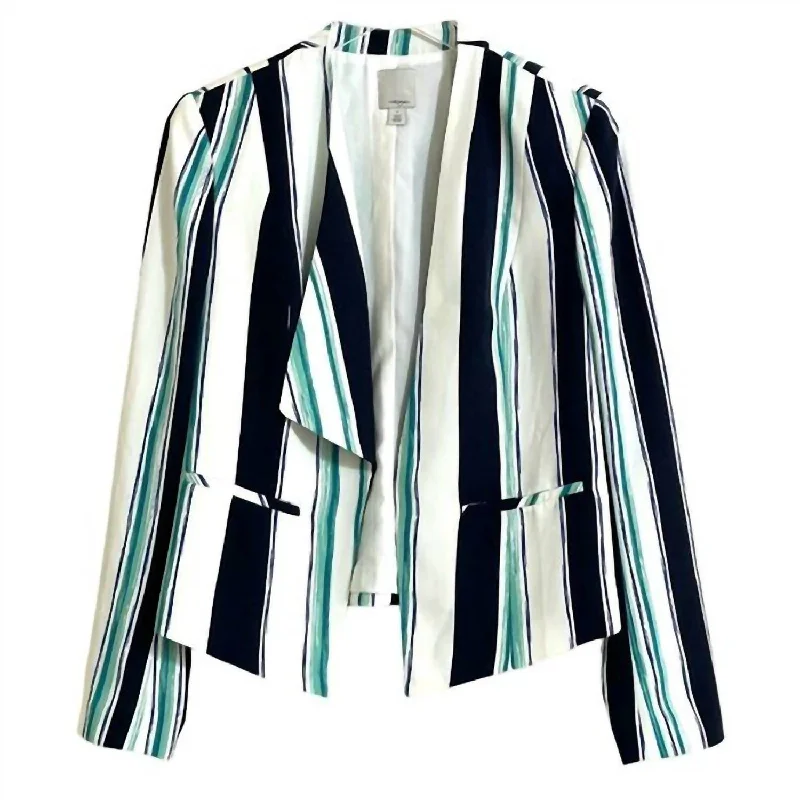 Elegant Style Women's Striped Open Front Blazer In Multicolor