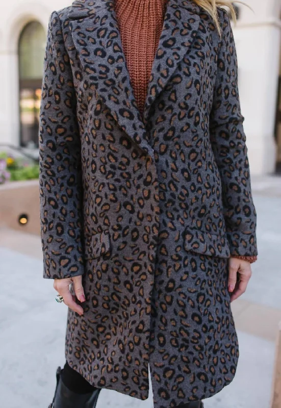 Free Spirited Fashion The Hadley Leopard Coat In Dark Grey