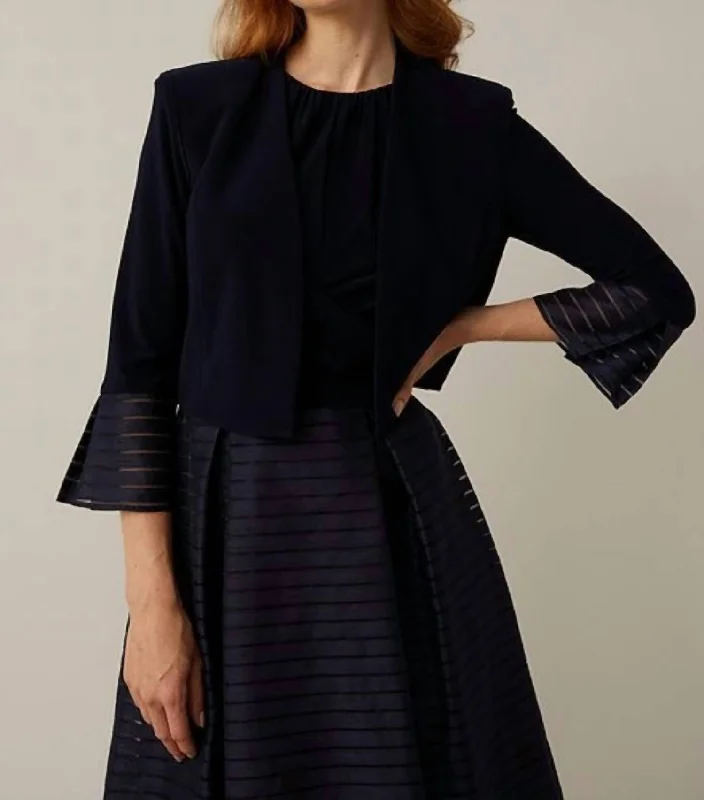 Relaxed Style Striped Bolero Jacket In Black