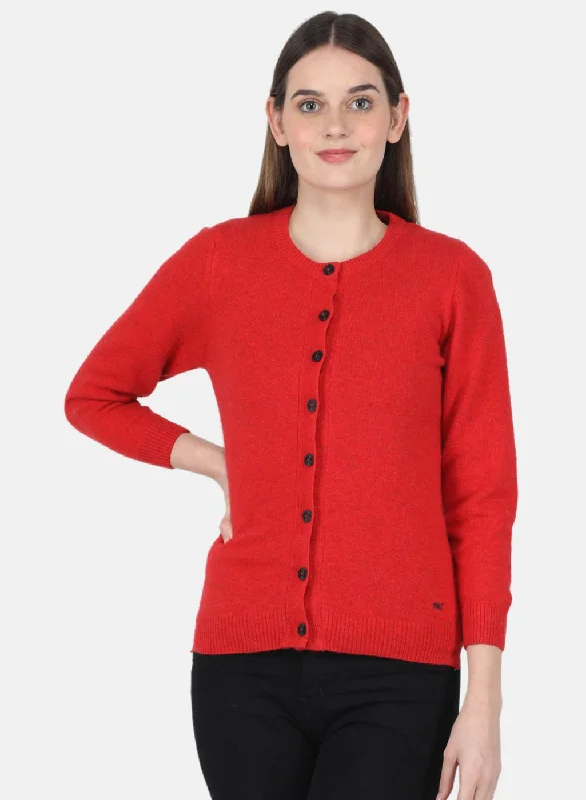 Refined Simplicity Women Red Solid Cardigan