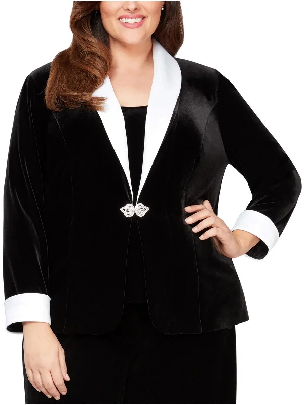 Trendy Women's Wear Collection Plus Womens Velour Embellished One-Button Blazer