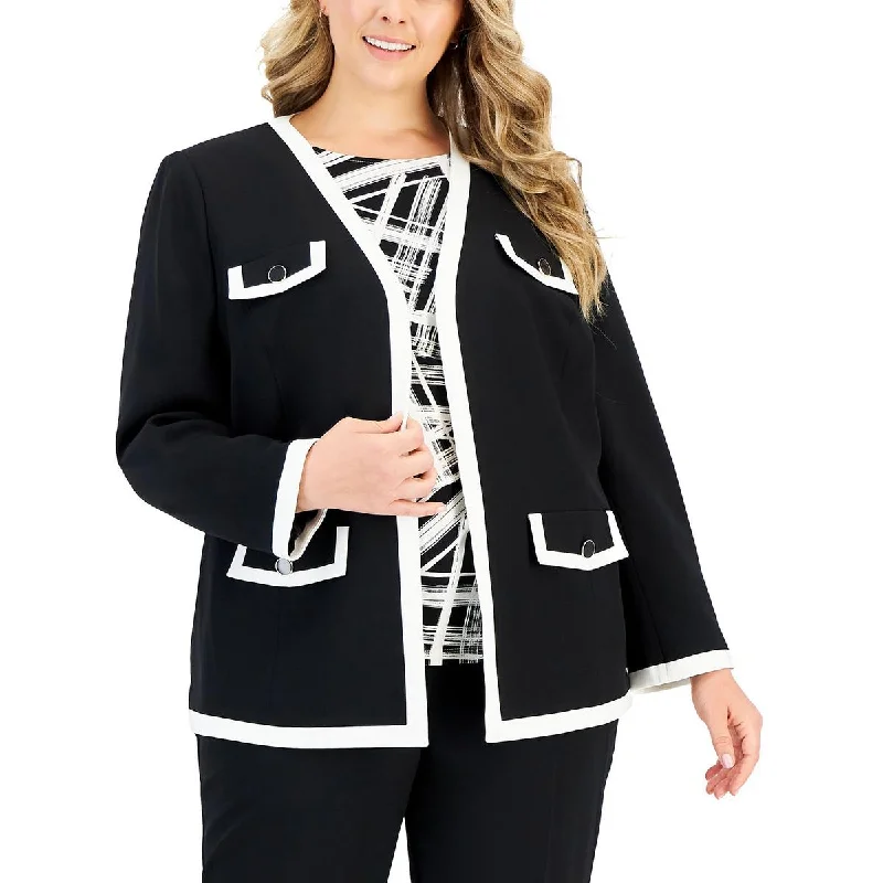 Comfortable Chic Plus Womens Pocket Polyester Open-Front Blazer