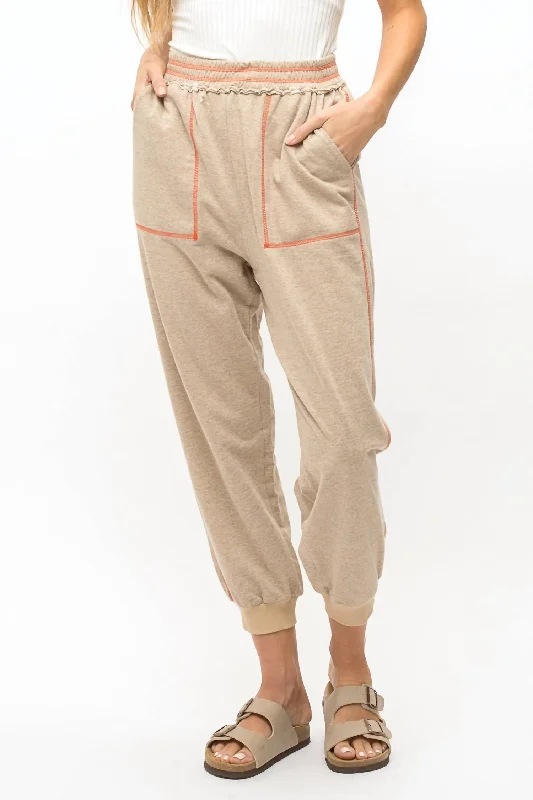 Hot Styles Terry Jogger Pants In Oatmeal