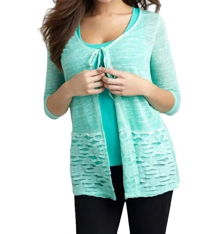 Fast Fashion Favorites Tie-Front Melange Cardigan In Teal