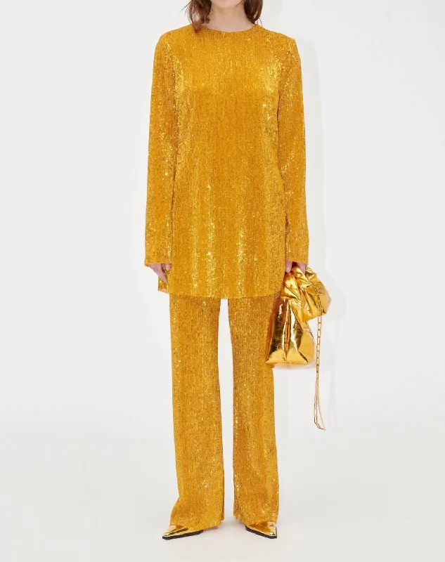 Pastel Styles Markus Sequin Pants In Gold