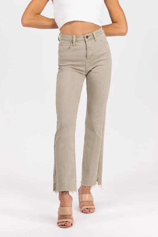 Seize Bargains Be My Friend High-Rise Tummy Control Straight Leg Denim Jeans In Beige