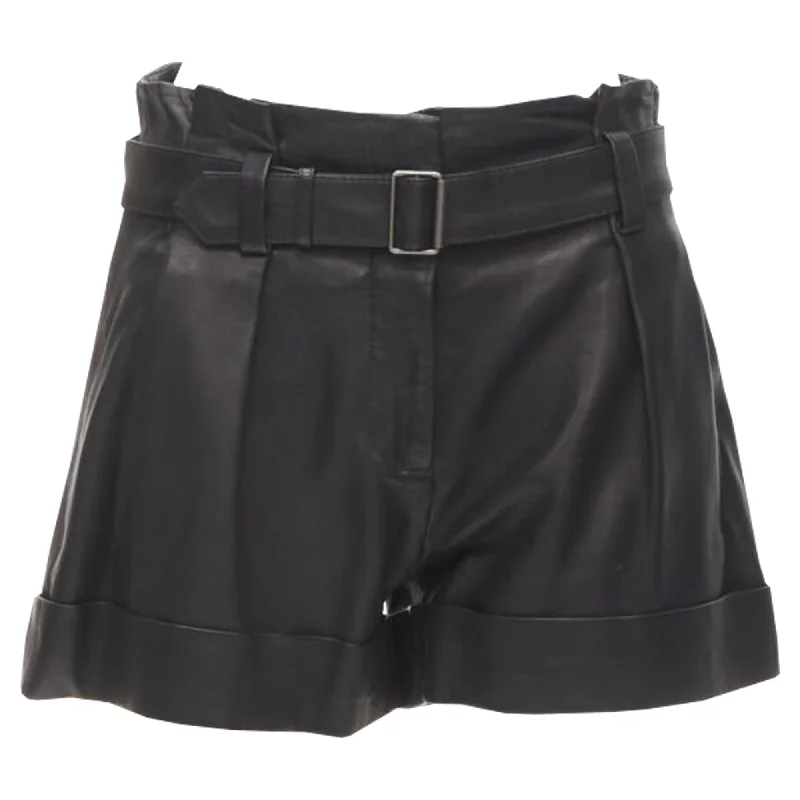 Alluring Design Theory leather belted paperbag cuffed shorts