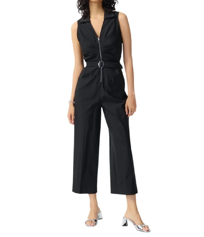 Casual Yet Stylish Separates Cropped V-Neck Jumpsuit In Black