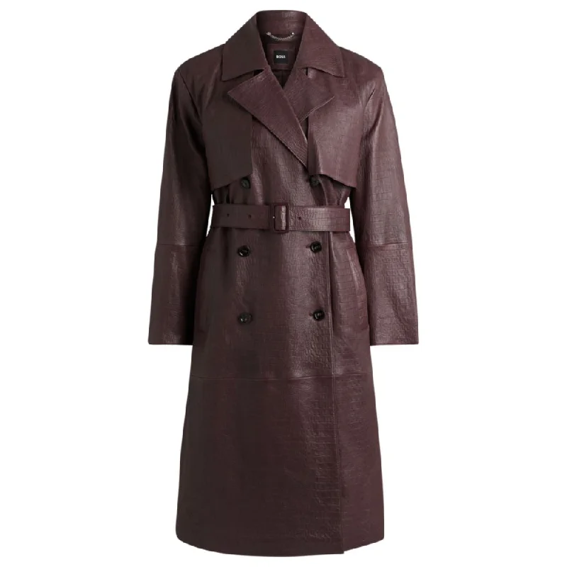 Fashion Sale Double-breasted trench coat in crocodile-patterned leather