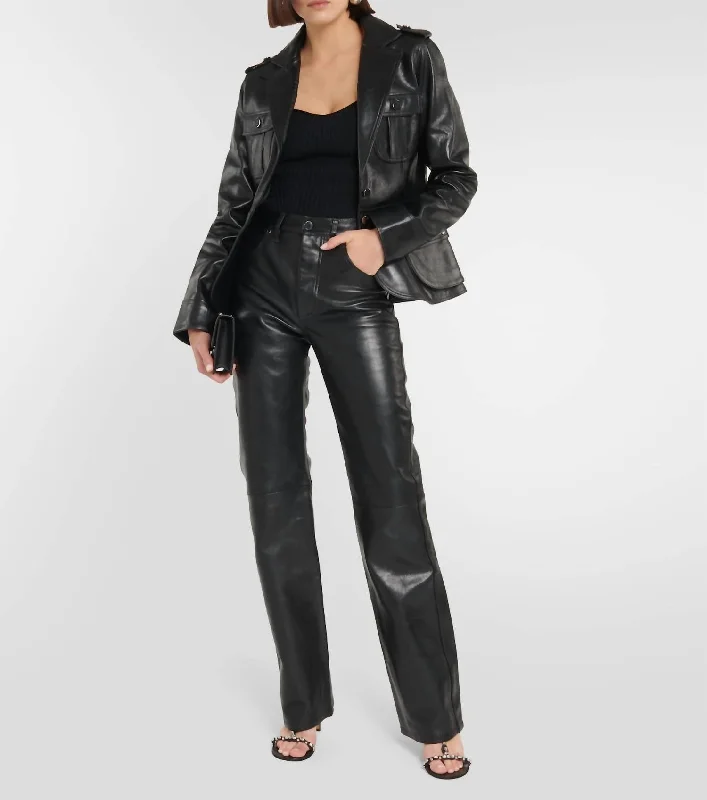 Comfort Meets Fashion Lidra High-Rise Straight Leather Pant In Black