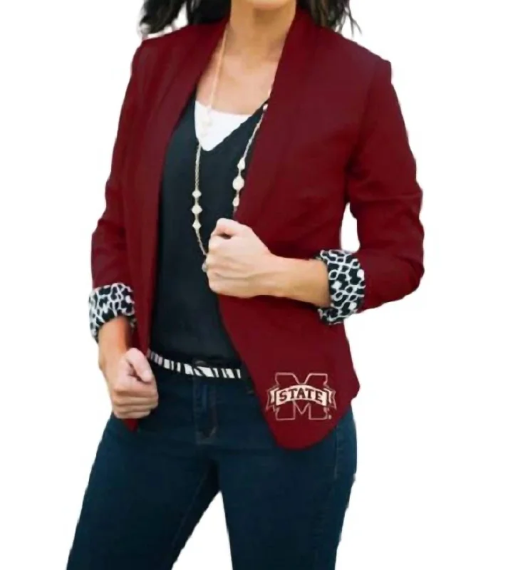 Trend Forward Women's Wear Mississippi State University Ikat Logo Blazer In Red