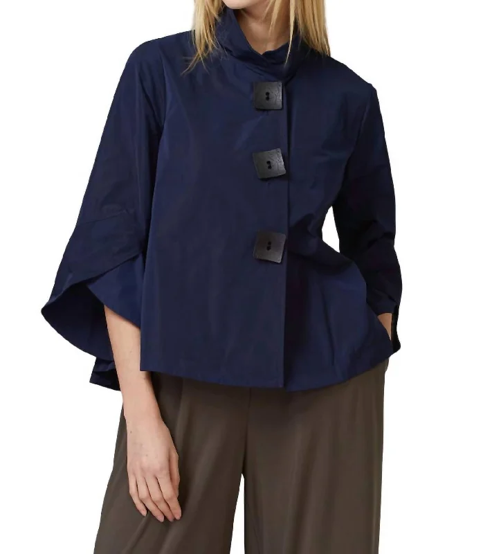 Style Without Limits Mandarin Collar Jacket In Midnight Blue