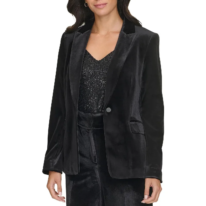 Trend Setting Wardrobe Womens Solid Velvet One-Button Blazer