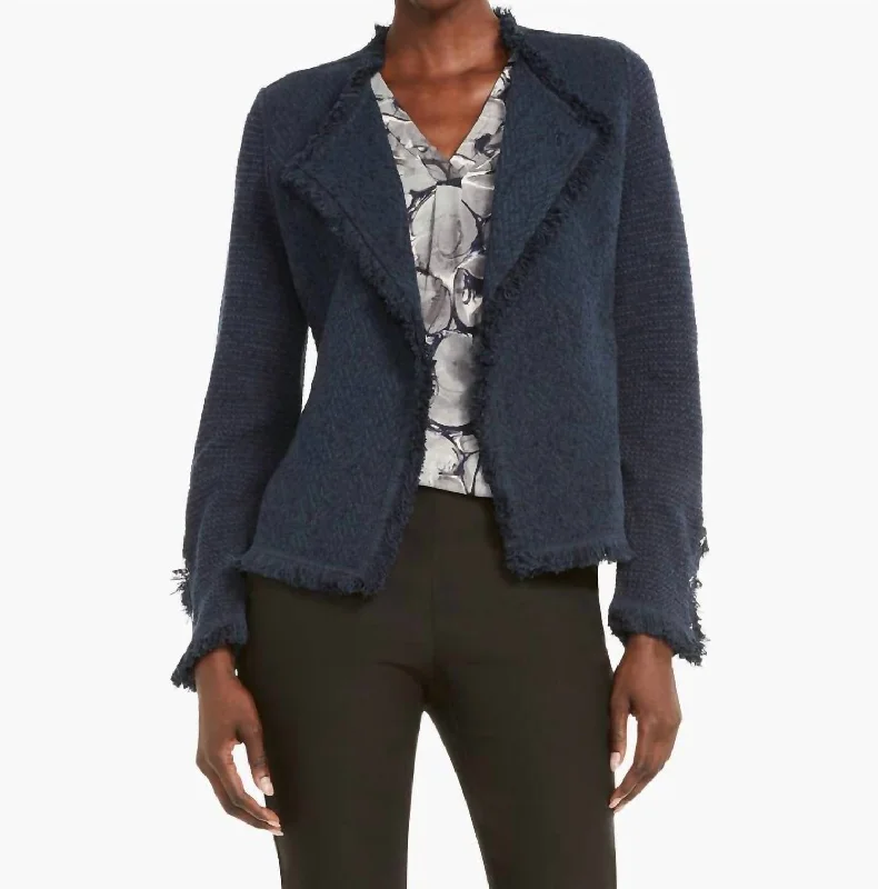 Vibrant Femme Fashion Fringe Mix Jacket In Navy