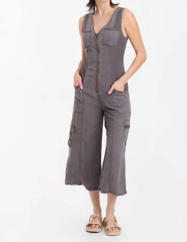 Urban Femme Streetwear Tavin Crop Jumpsuit In Graphite Point