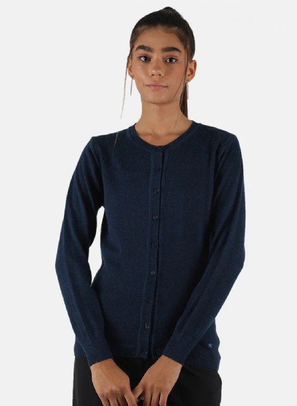 Chic Allure Women Navy Blue Solid Cardigan